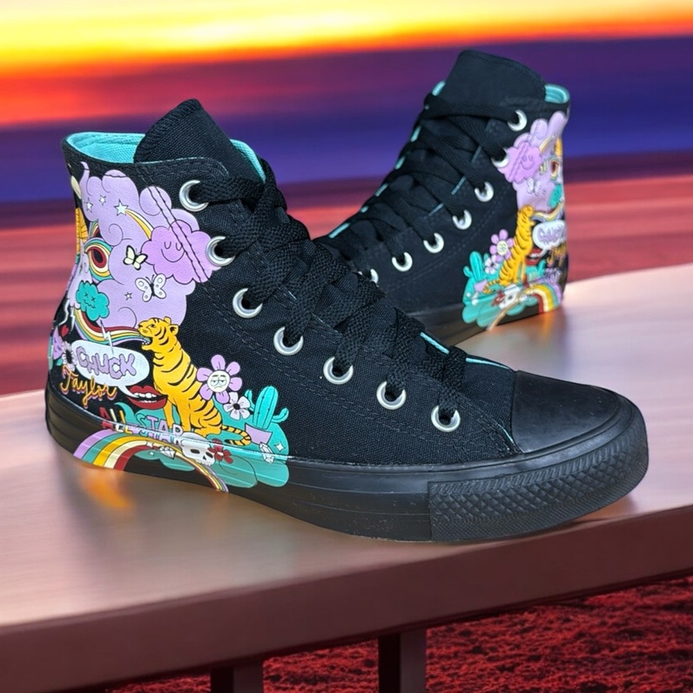 Converse Chuck Taylor Rave Psychedelic Tigers Rainbows Hi-Top Sneakers M-6 W-8